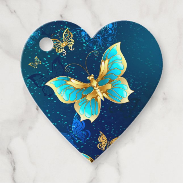 Etiquetas Para Recuerdos Mariposas doradas sobre fondo azul (Anverso)