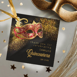 Etiquetas Para Recuerdos Máscara de mascarada Quinceanera Red Gold ID1031