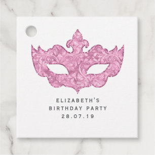 Etiquetas Para Recuerdos Máscara de Mascarada Rosa Vintage y Damasco