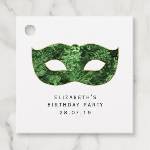 Etiquetas Para Recuerdos Máscara de Mascarada Verde Vintage y Damask