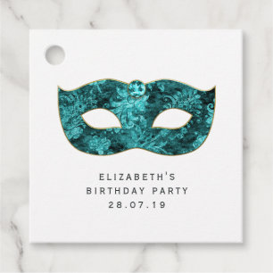Etiquetas Para Recuerdos Máscara verde azulada de mascarada de vintage y Da