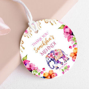 Etiquetas Para Recuerdos Mehndi boda indio elefante rosa favorece
