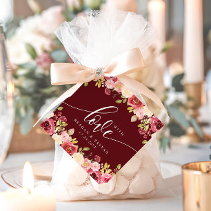 Etiquetas Para Recuerdos Merlot Rojo Intenso Floral Boda Con Amor