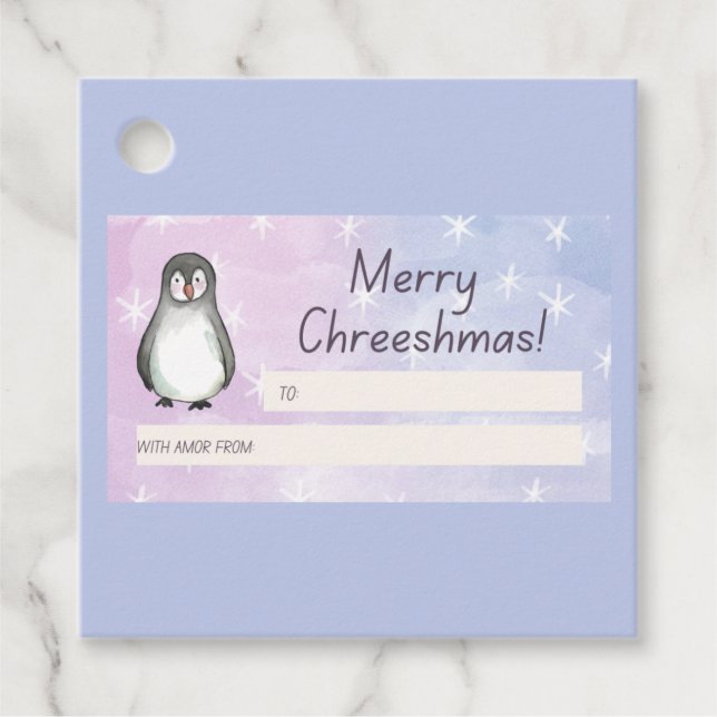 Etiquetas Para Recuerdos Merry Chreeshmas Penguin (Anverso)