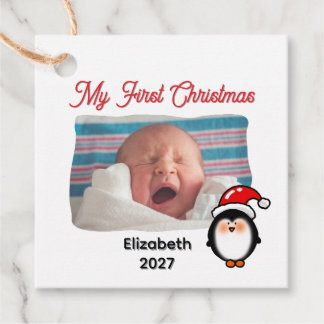 Etiquetas Para Recuerdos Mi Primera Navidad Foto Personalizada de Pingüino