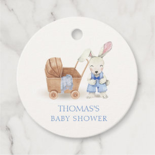 Etiquetas Para Recuerdos Minimalista Boho Stroller Rabbit Boy Baby Shower