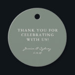 Etiquetas Para Recuerdos Minimalista Dark Sage Green Script Personalizado G<br><div class="desc">Minimalista moderno Dark Sage Green Script Boda Personalizado Gracias Por Favorecer Etiquetas</div>