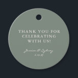 Etiquetas Para Recuerdos Minimalista Dark Sage Green Script Personalizado G<br><div class="desc">Minimalista moderno Dark Sage Green Script Boda Personalizado Gracias Por Favorecer Etiquetas</div>