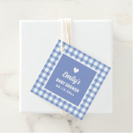 Etiquetas Para Recuerdos Minimalista simple Blue Gingham Boy Baby Shower