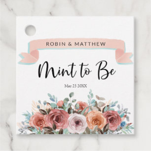 Etiquetas Para Recuerdos Mint to Be, Peach, Rubor, Boda floral de fábrica