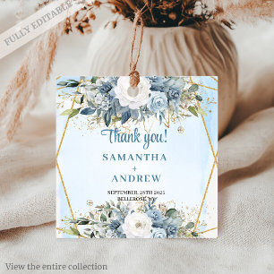 Etiquetas Para Recuerdos Moda Dusty Blue Flores Blancas Doradas Gracias Eti
