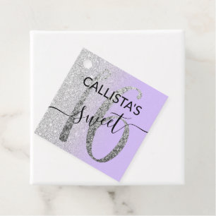 Etiquetas Para Recuerdos Moda Girly Lavender Purpurina Plata Ombre Sweet 16