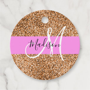 Etiquetas Para Recuerdos Moda Purpurina rosado y calabaza Parkles Monograma