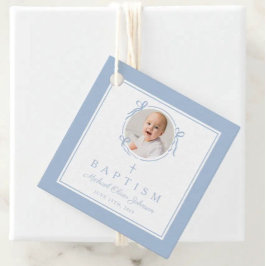 Etiquetas Para Recuerdos Modern Blue Boy Baptism Photo