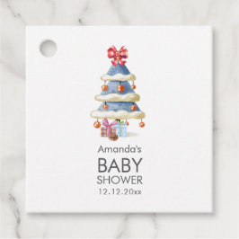 Etiquetas Para Recuerdos Modern Winter Bow Christmas Tree Baby Shower 