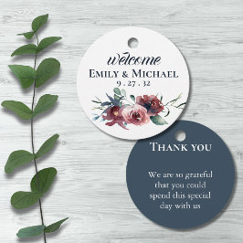 Etiquetas Para Recuerdos Moderna Marina Borgoña Floral Círculo Rubor