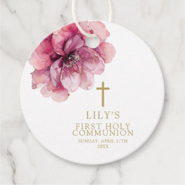 Etiquetas Para Recuerdos Moderna y turbia Rosa acuarela Floral Santa Comuni