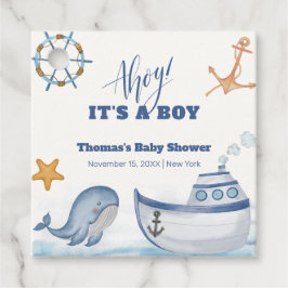 Etiquetas Para Recuerdos Moderno Ahoy Boy Whale Sailboat Baby Shower