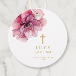 Etiquetas Para Recuerdos Moderno Bautismo Floral Rosa de acuarela