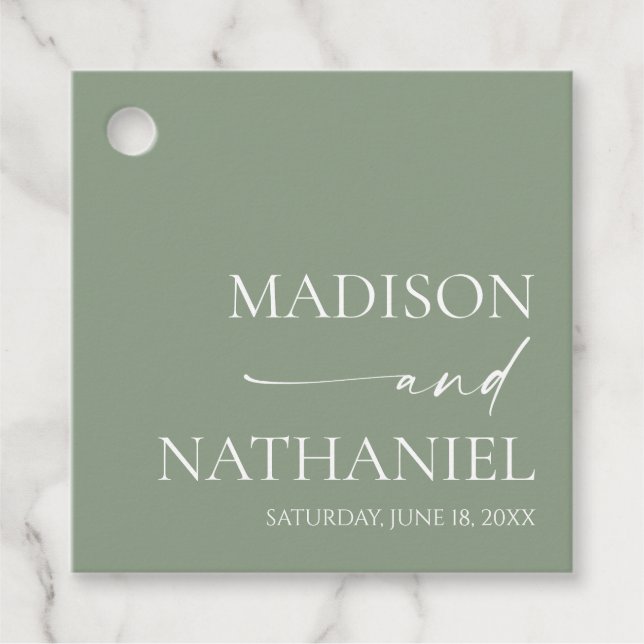Etiquetas Para Recuerdos Moderno Boda elegante Minimalista Sage Green (Anverso)