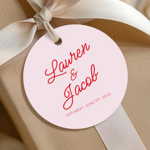 Etiquetas Para Recuerdos Moderno Boda Minimalista Mínimo Rosa y Rojo