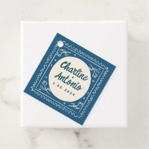 Etiquetas Para Recuerdos Moderno Boda retro de escritura a mano con onda az