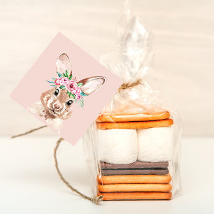 Etiquetas Para Recuerdos Moderno Bunny De Color Rosa Pastel Con Flores