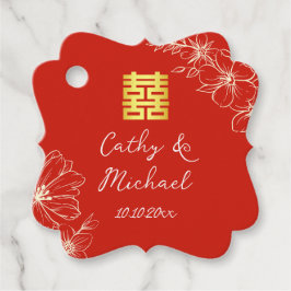 Etiquetas Para Recuerdos Moderno elegante boda china floral guión rojo
