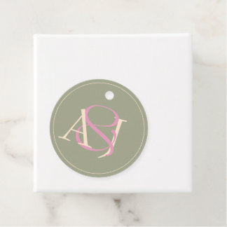 Etiquetas Para Recuerdos Monogram Minimalist Sage Green & Rose Pink Wedding