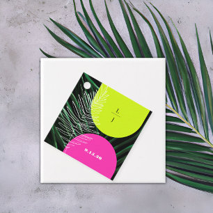 Etiquetas Para Recuerdos Monograma Arcos Neones Palm Leaf Boda Tropical