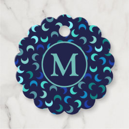 Etiquetas Para Recuerdos Monograma azul Nuevo patrón de la luna