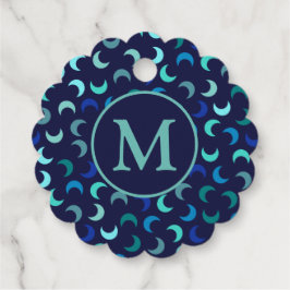 Etiquetas Para Recuerdos Monograma azul Nuevo patrón de la luna