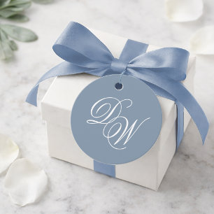 Etiquetas Para Recuerdos Monograma Boda Azul Polvo Escritura Elegante Simpl