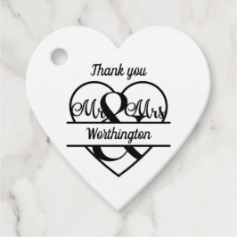 Etiquetas Para Recuerdos Monograma Boda Nombre Corazón Negro Blanco Gracias