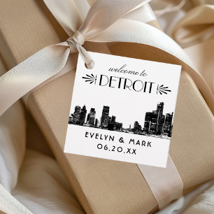 Etiquetas Para Recuerdos Monograma de Boda Art Déco de la Silueta de Detroi