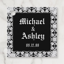 Etiquetas Para Recuerdos Monograma de encaje personalizado moderno en blanc