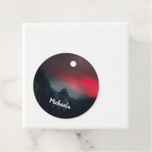 Etiquetas Para Recuerdos Monograma de nubes, niebla y montañas quemadas