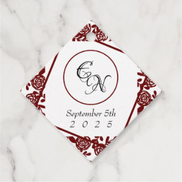 Etiquetas Para Recuerdos Monograma de trabajo abierto Boda blanco-borgoña