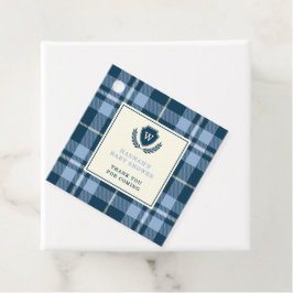 Etiquetas Para Recuerdos Monograma Marina Blue Plaid Baby Shower