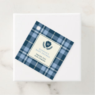 Etiquetas Para Recuerdos Monograma Marina Blue Plaid Baby Shower
