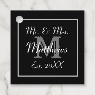 Etiquetas Para Recuerdos Monograma Oriente blanco y negro. Boda de fechas