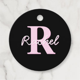 Etiquetas Para Recuerdos Monograma personalizable lindo | Rosa claro y negr