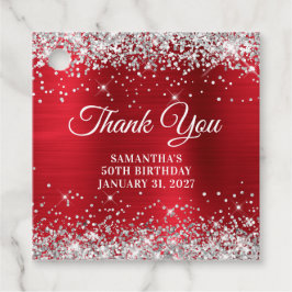 Etiquetas Para Recuerdos Monograma rojo Purpurinoso 50 cumpleaños Gracias