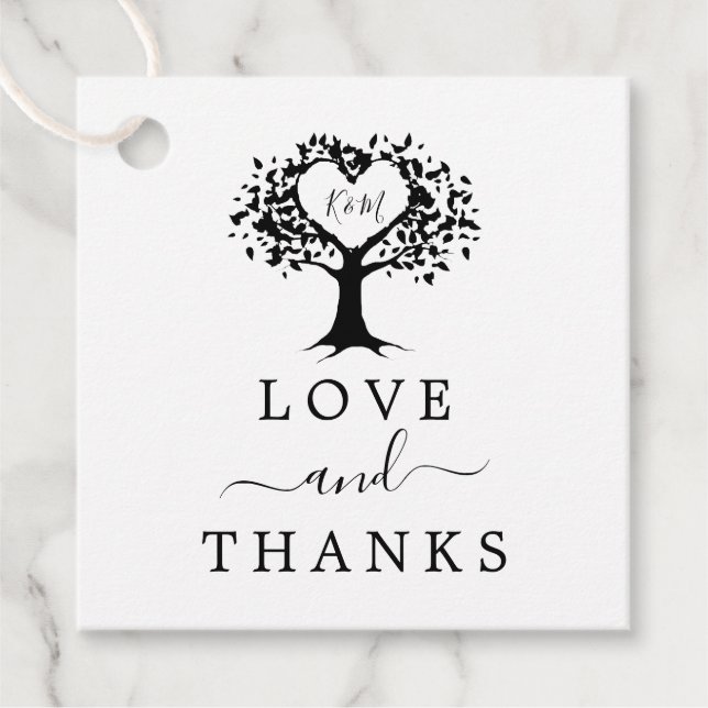 Etiquetas Para Recuerdos Monograma simple negro y blanco Boda de árbol del  (Anverso)