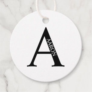 Etiquetas Para Recuerdos Monograma y nombre personalizados en blanco y negr