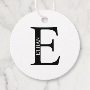 Etiquetas Para Recuerdos Monograma y nombre personalizados en blanco y negr