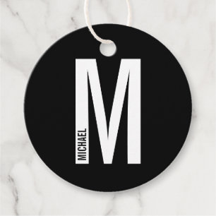 Etiquetas Para Recuerdos Monograma y nombre personalizados modernos en negr