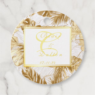 Etiquetas Para Recuerdos Monogramed Eleged Monstera Gilded Gold Boda