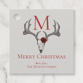 Etiquetas Para Recuerdos Monogramo País Navidad Cráneo de renos y Rosas