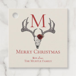 Etiquetas Para Recuerdos Monogramo País Navidad Cráneo de renos y Rosas